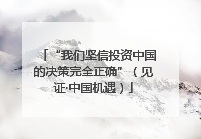 “我们坚信投资中国的决策完全正确”（见证·中国机遇）
