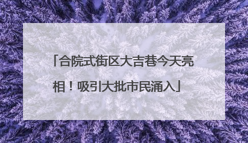 合院式街区大吉巷今天亮相！吸引大批市民涌入