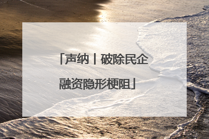 声纳丨破除民企融资隐形梗阻