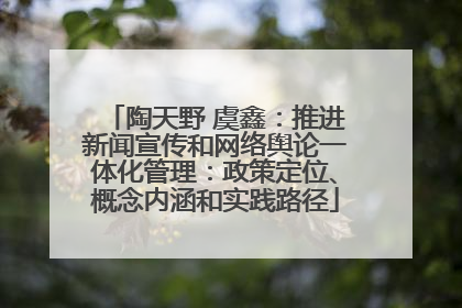 陶天野 虞鑫：推进新闻宣传和网络舆论一体化管理：政策定位、概念内涵和实践路径
